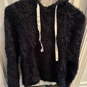 Nordstrom BP Black Teddy sweatshirt with hood and White Drawstrings